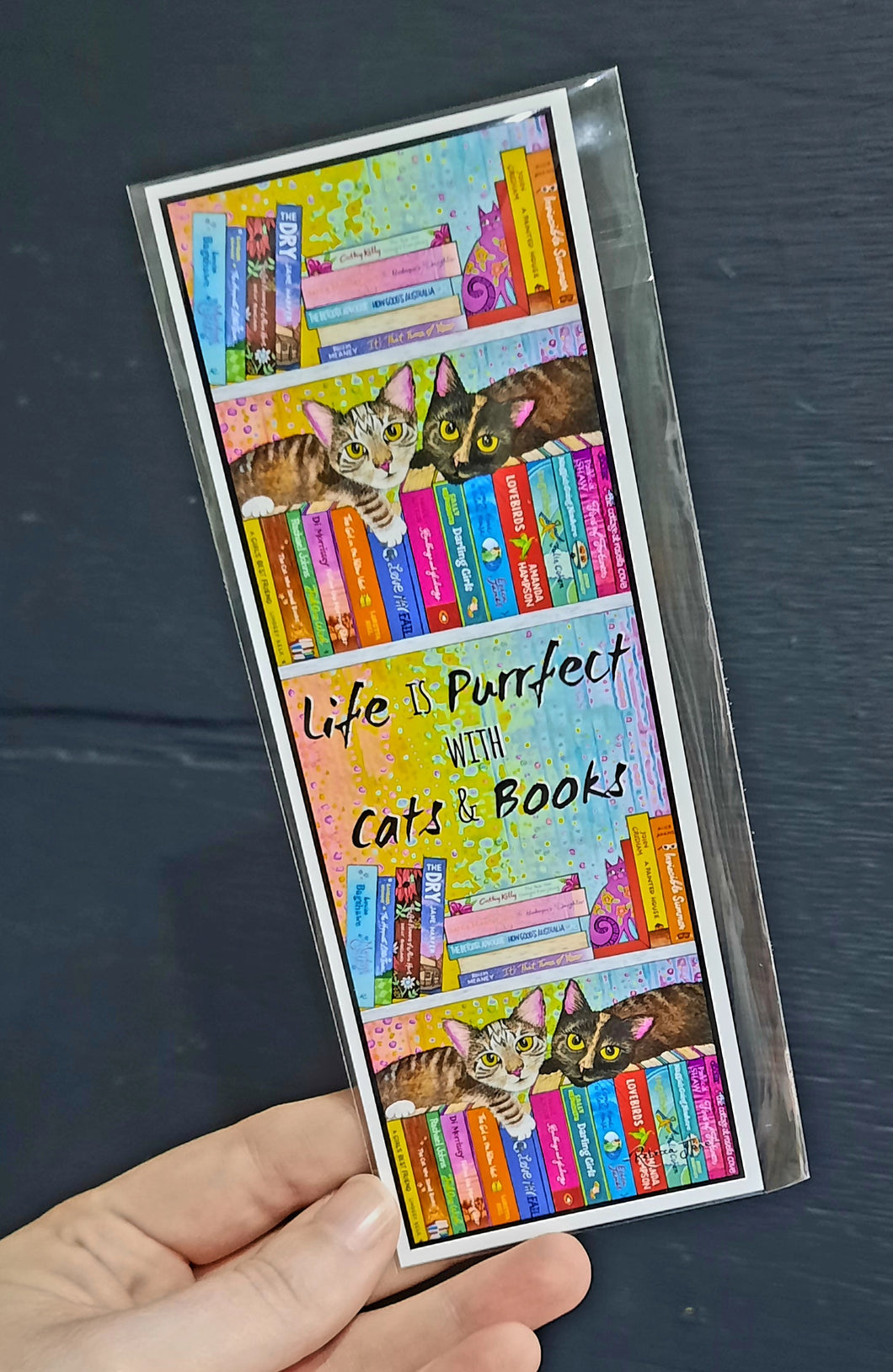 Bookmark: Life Is Purrfect With Cats & Books - Art By Rebecca Jane